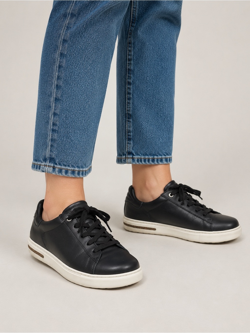 Birkenstock Black Leather Low-Top Sneakers with White Sole Size 41